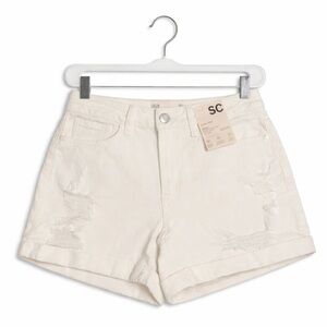SO White High-Rise Curvy Ripped Midi Denim Shorts Women’s Size 7 NWT